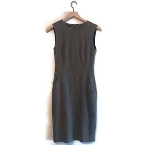 Lafayette 148 New York Virgin Wool Taupe Sleeveless Sheath Dress Career Size 2